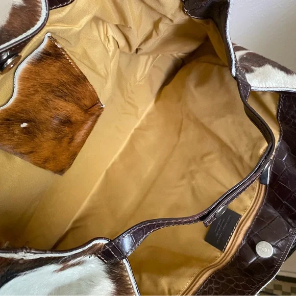 Maurizio Taiuti Cowhide Tote in White and Brown with Dark Brown Trim - Picture 13 of 13